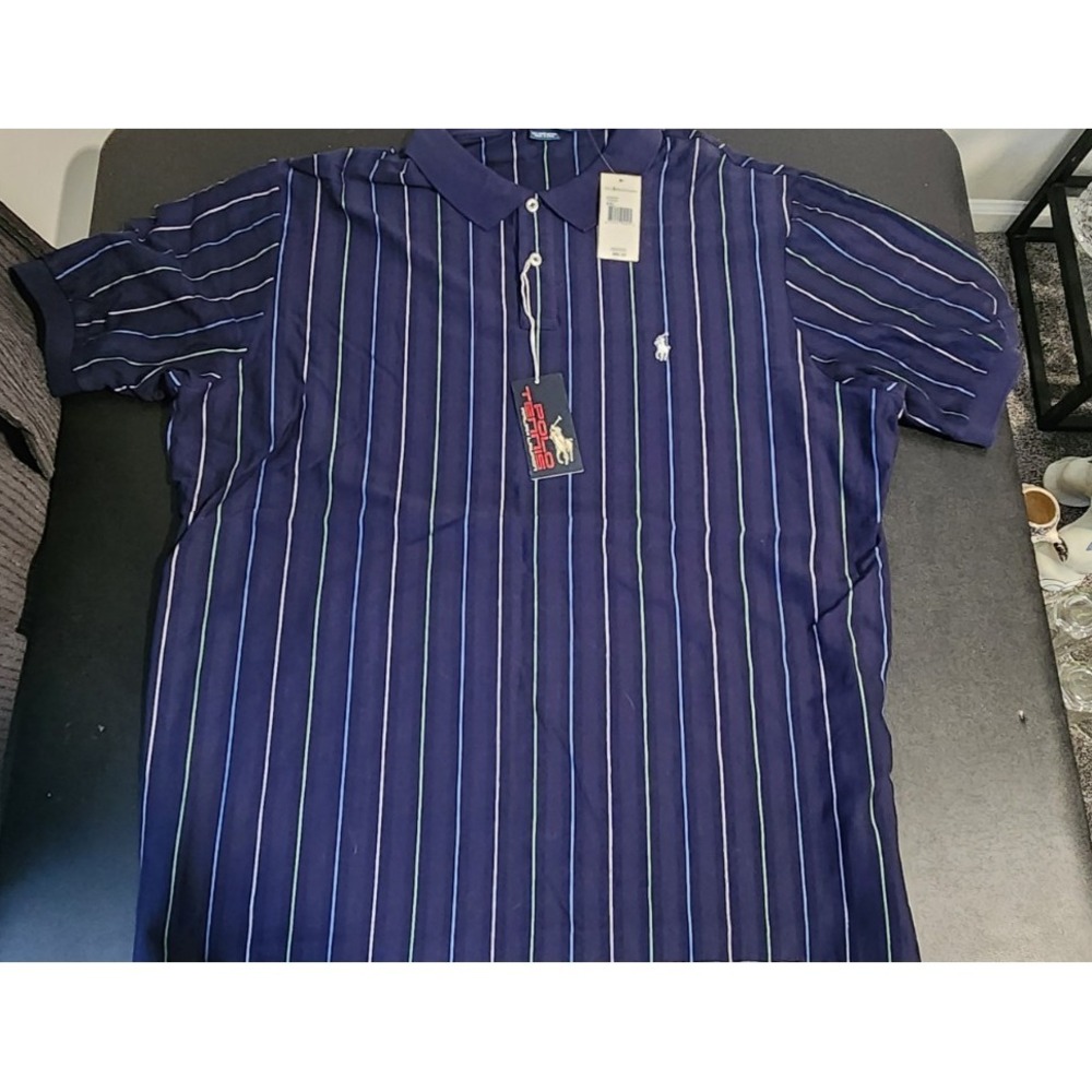 NWT Polo Ralph Lauren Tennis US Open Polo Shirt XXL Navy Stripe Pima Cotton